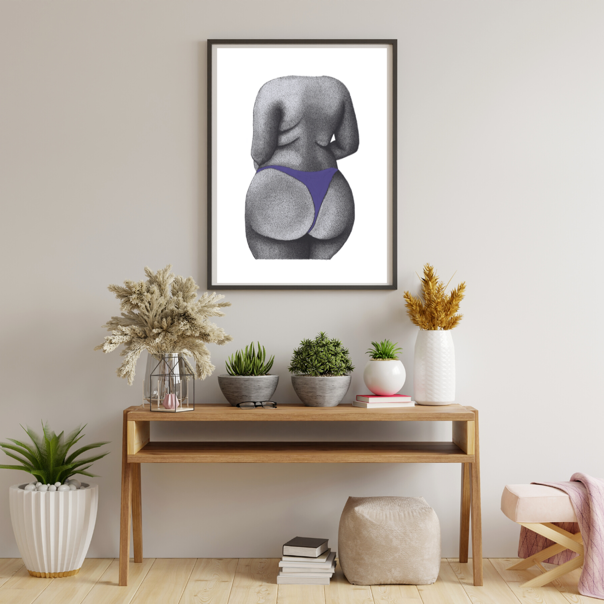 Lilac Body Positive Booty Print - Curvy Female Figure, Empowering Art