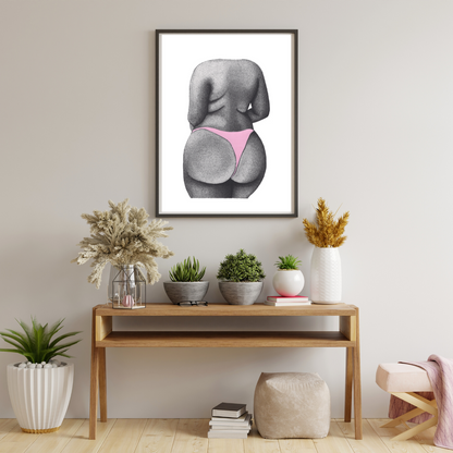 Body Positive Pink Bum Print - Empowering Nude Art