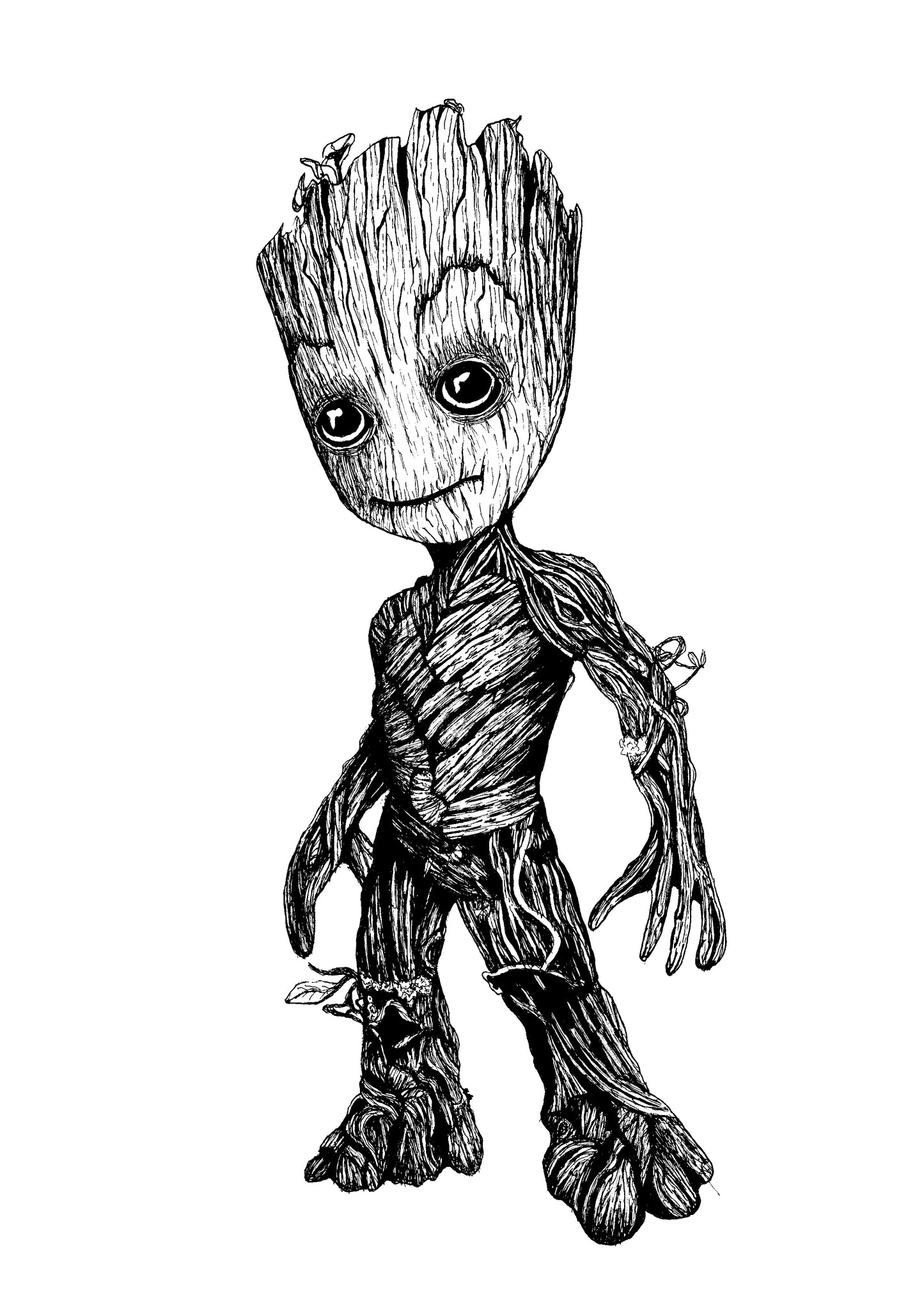 Baby Groot - Marvel Guardians Of The Galaxy Movie - Line Art Print.