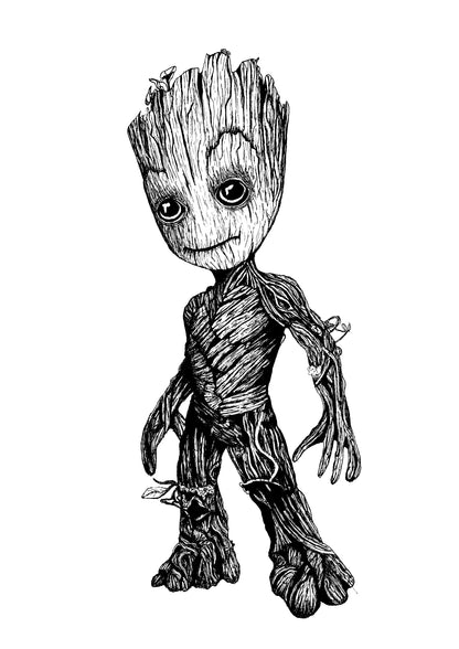 Baby Groot - Marvel Guardians Of The Galaxy Movie - Line Art Print.