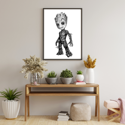 Baby Groot - Marvel Guardians Of The Galaxy Movie - Line Art Print.