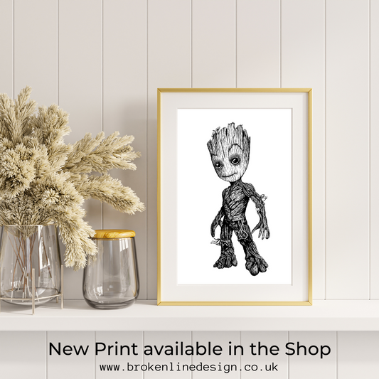 Baby Groot - Marvel Guardians Of The Galaxy Movie - Line Art Print.