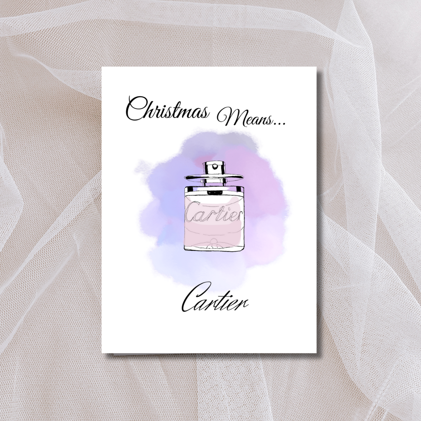 Christmas Means Cartier - Elegant Girly Christmas Card - Perfume Bottle Design