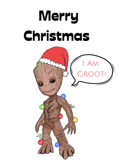 Baby Groot Christmas Card - Cute Handmade Marvel Greetings Card.