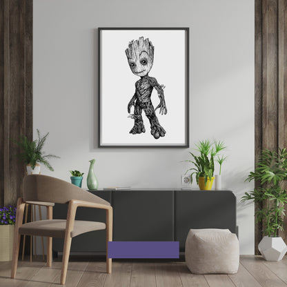 Baby Groot - Marvel Guardians Of The Galaxy Movie - Line Art Print.