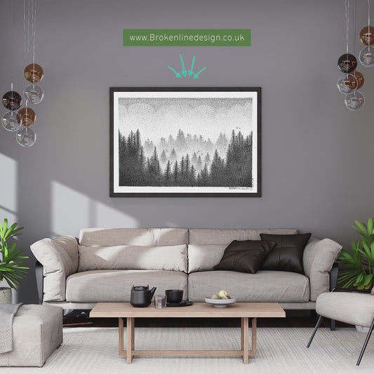 Misty Pine Forest Wall Print