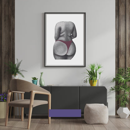 Red Wine Booty Print - Body Positive Female Figure, Empowering Art