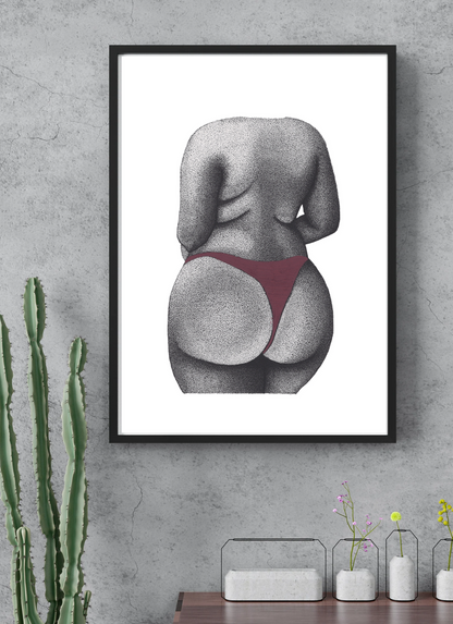 Red Wine Booty Print - Body Positive Female Figure, Empowering Art