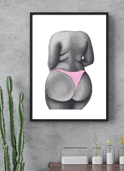 Body Positive Pink Bum Print - Empowering Nude Art