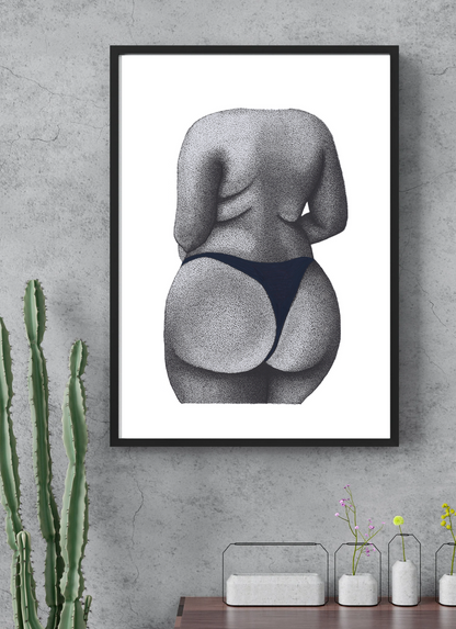 Booty Print - Body Positive Curvy Female Figure, Empowering Art NAVY BLUE