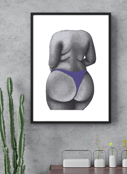 Lilac Body Positive Booty Print - Curvy Female Figure, Empowering Art