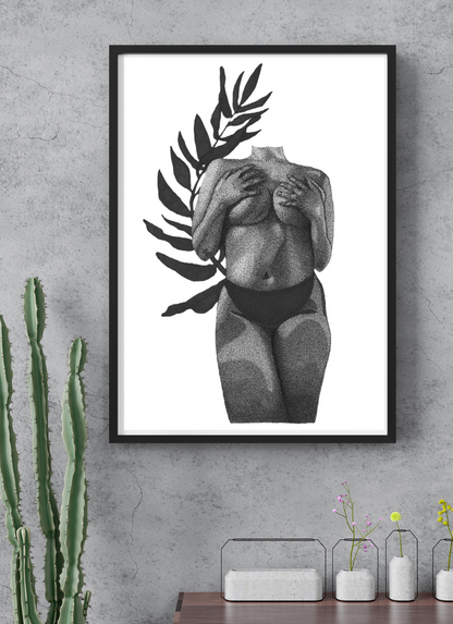 Curvy Girl - Body Positive - Body art - Body Confidence - Women Empowerment - Nude Dotwork Portrait