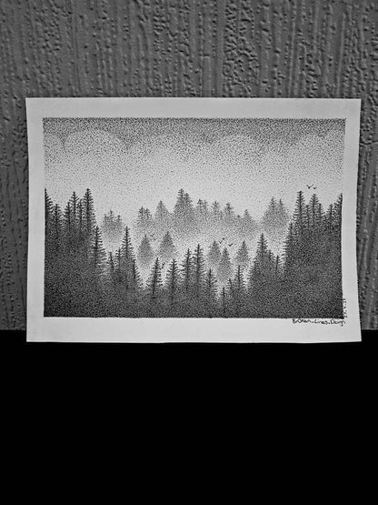 Misty Pine Forest Art Print.