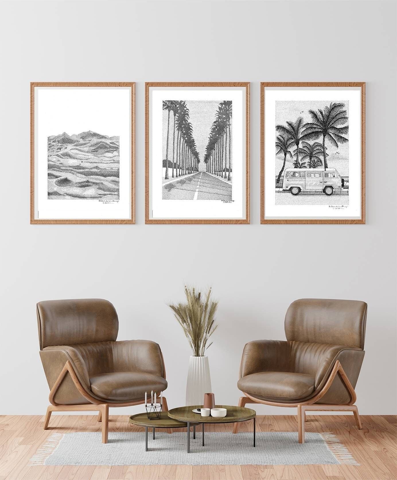 California Coast Art -Set of 3 Wall Prints.