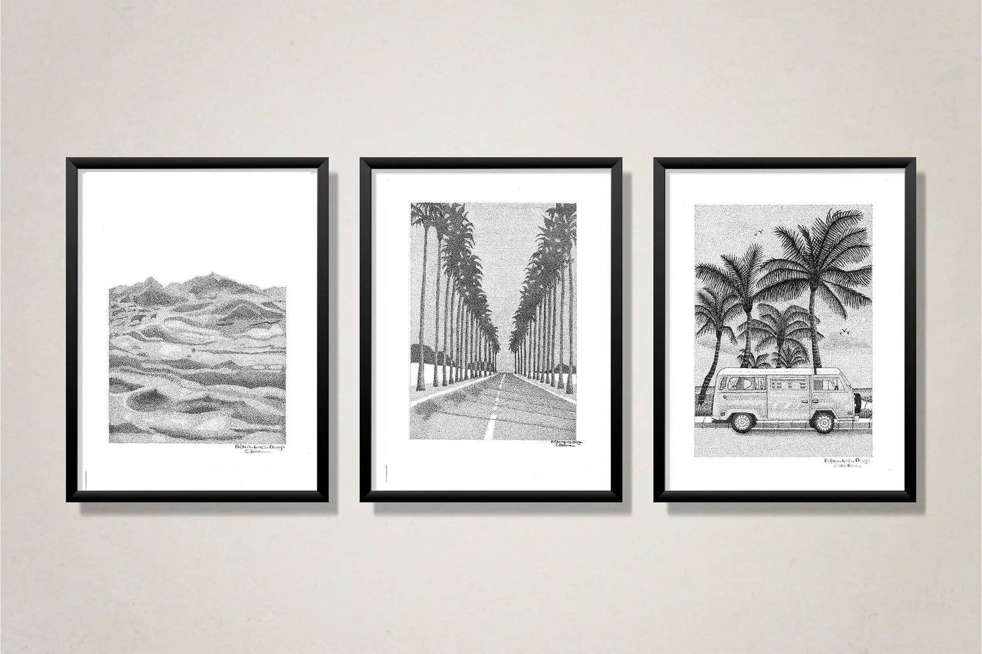 California Coast Art -Set of 3 Wall Prints.