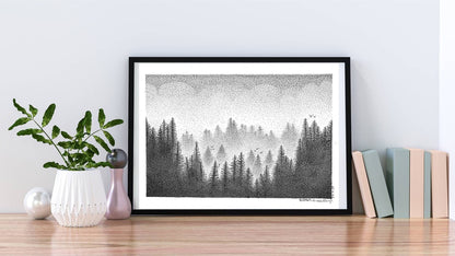 Misty Pine Forest Art Print.