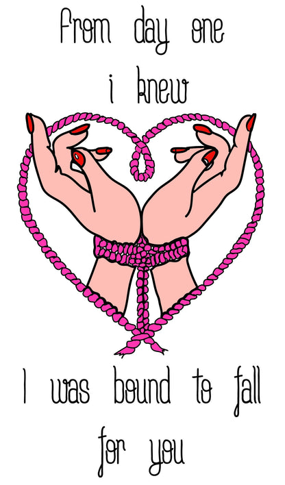 Rope Heart -- Valentine's Card - Bound Hands - Naughty - Cheeky - Provocative.