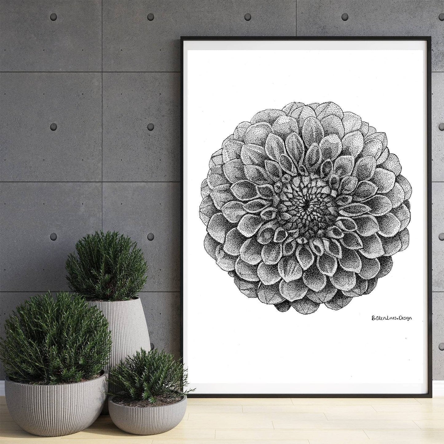 Dahlia Flower Botanical Wall Art.