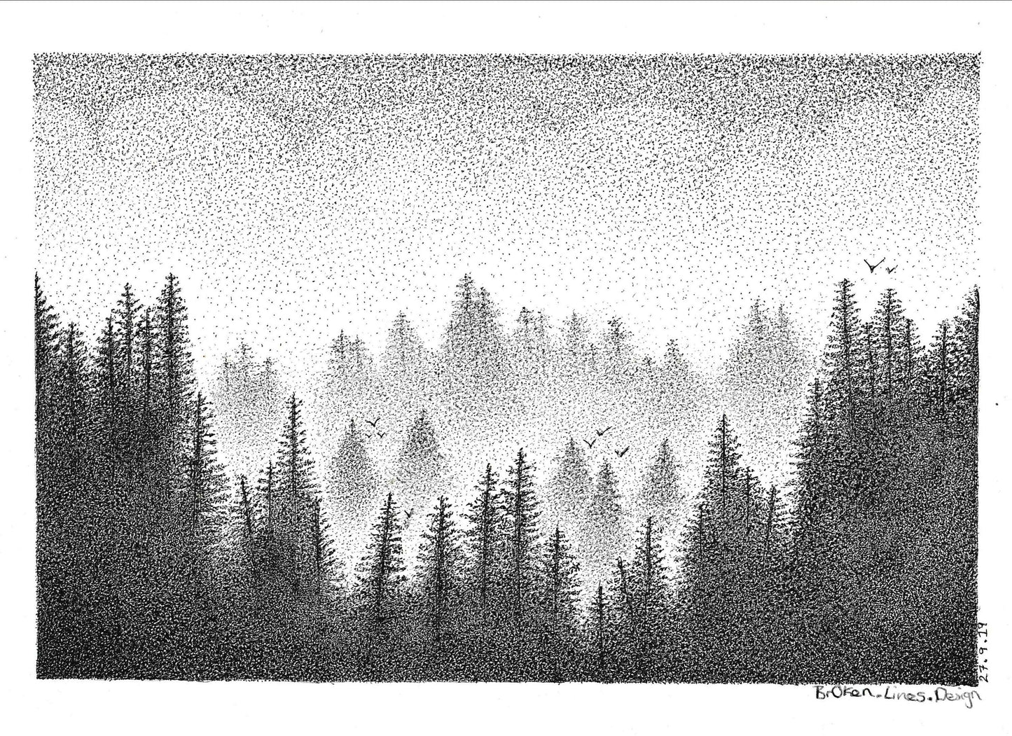 Misty Pine Forest Art Print.