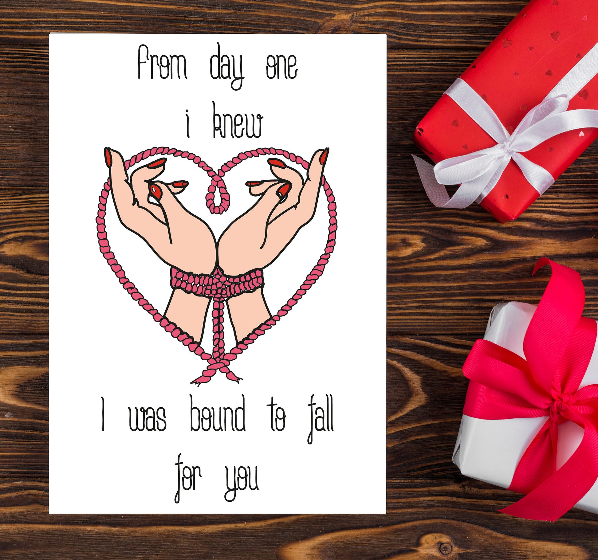 Rope Heart -- Valentine's Card - Bound Hands - Naughty - Cheeky - Provocative.