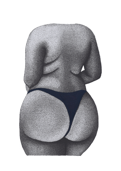 Booty Print - Body Positive Curvy Female Figure, Empowering Art NAVY BLUE